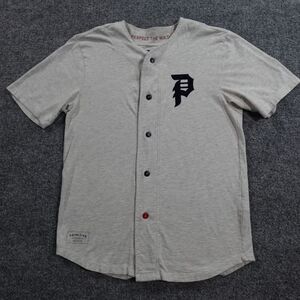 PRIMITIVE Shirt Men S Beige Skateboarding Baseball‎ Jersey Button Up Logo 10502